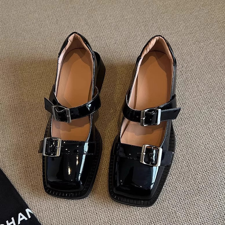 Women's Retro Belt Buckle Open Toe Roman Style Square Strap Versatile Heels