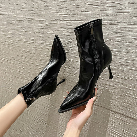Women's Elegant Pointed Toe Stretch Thin Professional Fashion Short Boots