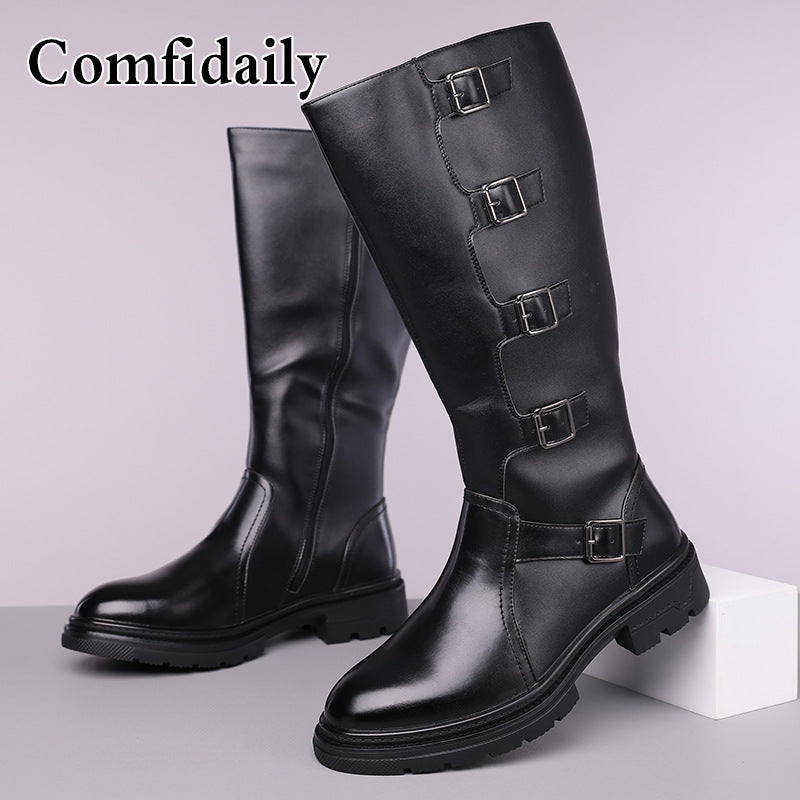 Men's High Top British Style Long Worker Riding Motorcycle Plus Men's Martin Boots