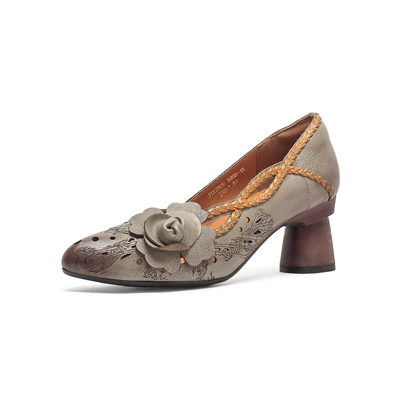 Women's Ethnic Style Small Pumps Hollow First Layer Women's Fashion Shoes