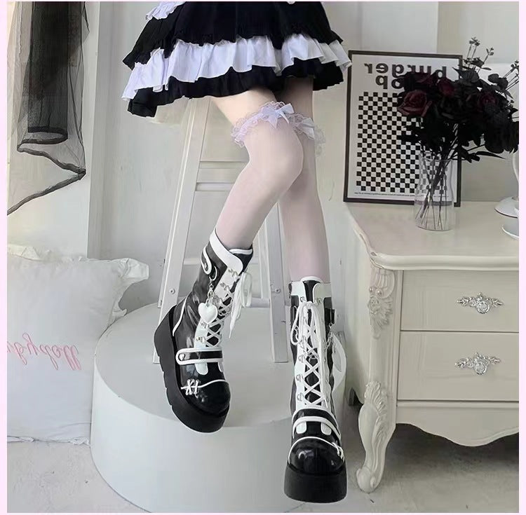 Bottom Punk Motorcycle Platform Middle Tube Women's Leather Boots