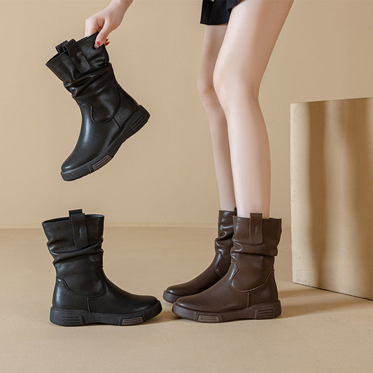 Women's Genuine Middle Tube Martin Skinny Retro Boots