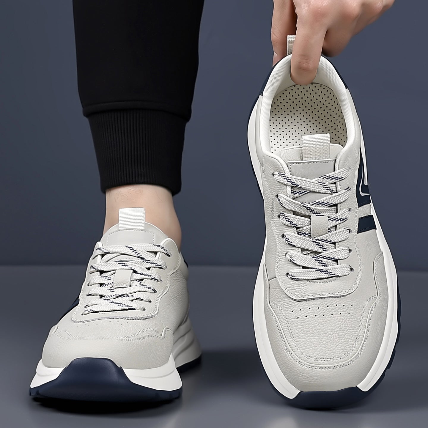 Men's Top Layer Cowhide Korean Style White Flat Lightweight Breathable Casual Shoes