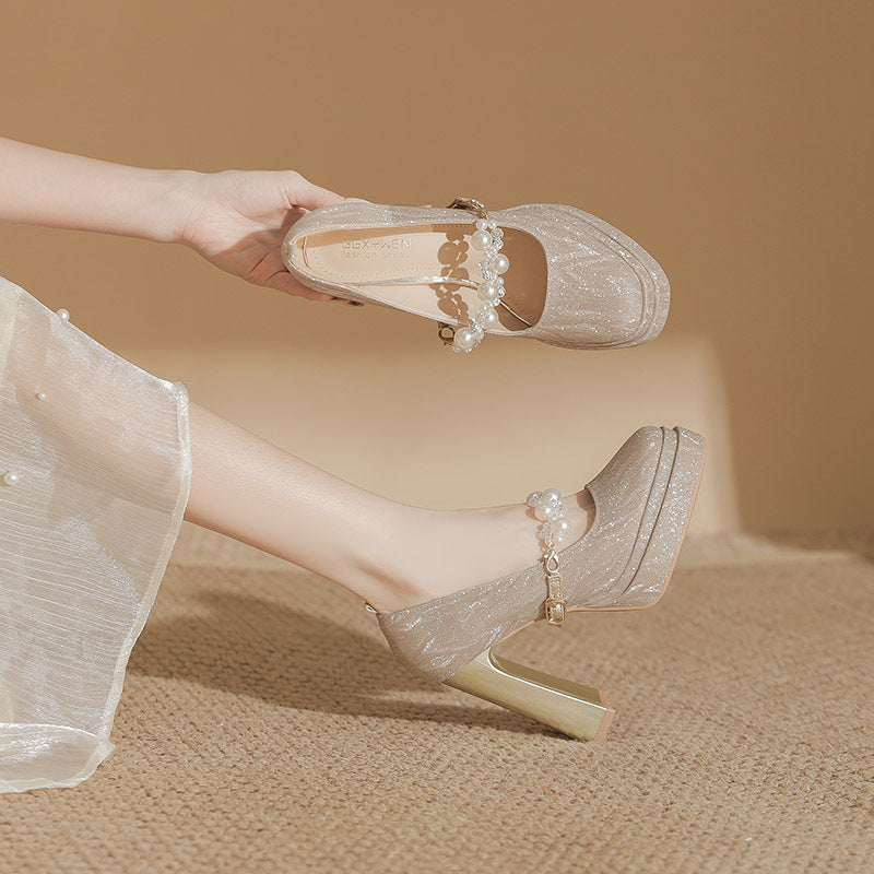 Women's Rhinestone Waterproof Platform Thin Glittering Beautiful High Wedding Women's Casual Shoes