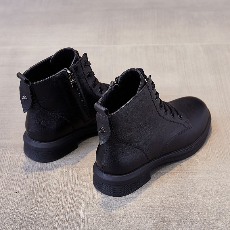 Women's Fleece-lined Thicker Flat Large Size Thick Women's Leather Boots