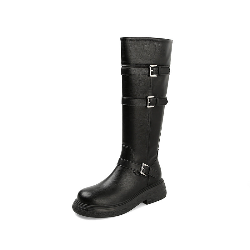 Women's Platform Knee-high Western Cowboy Tall Knight Waste Soil Round Head Heels