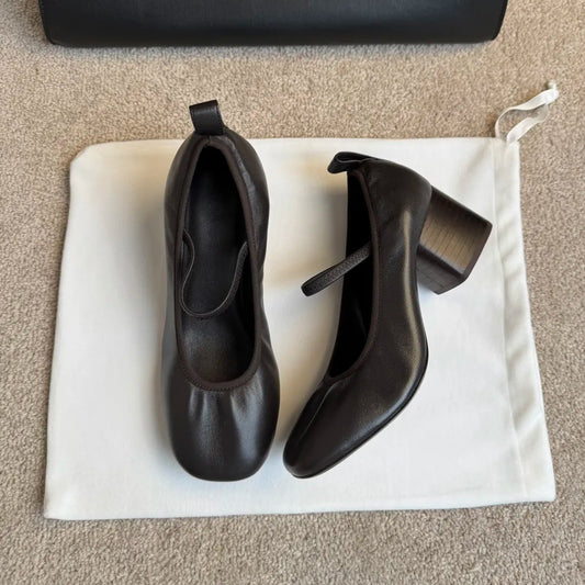 Chunky Ballet Soft Square Toe With Shallow Mouth Heels