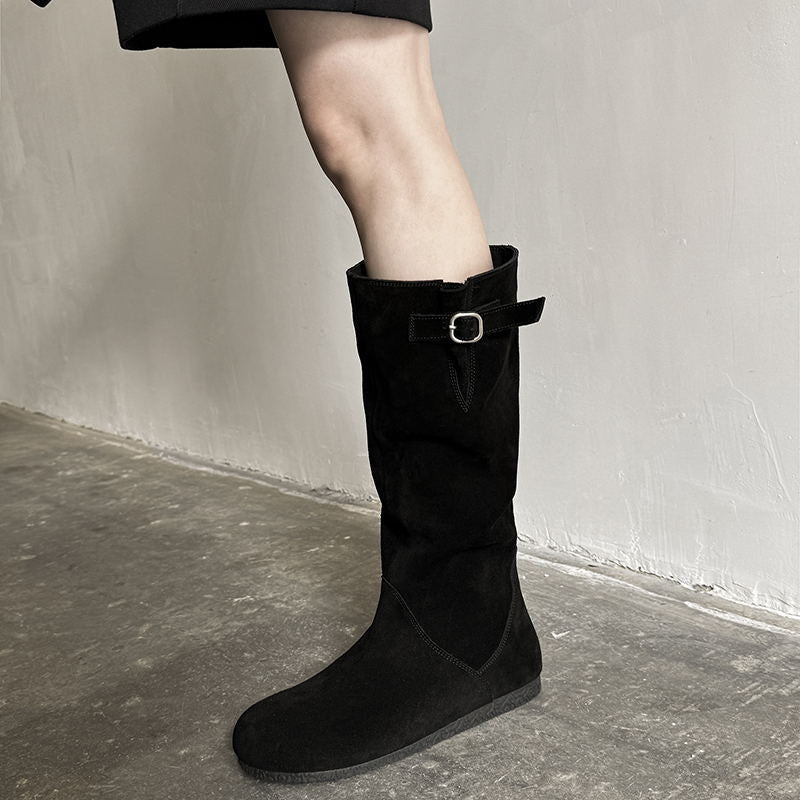 Women's The Knee Small Pile Style Slim Women's Leather Boots