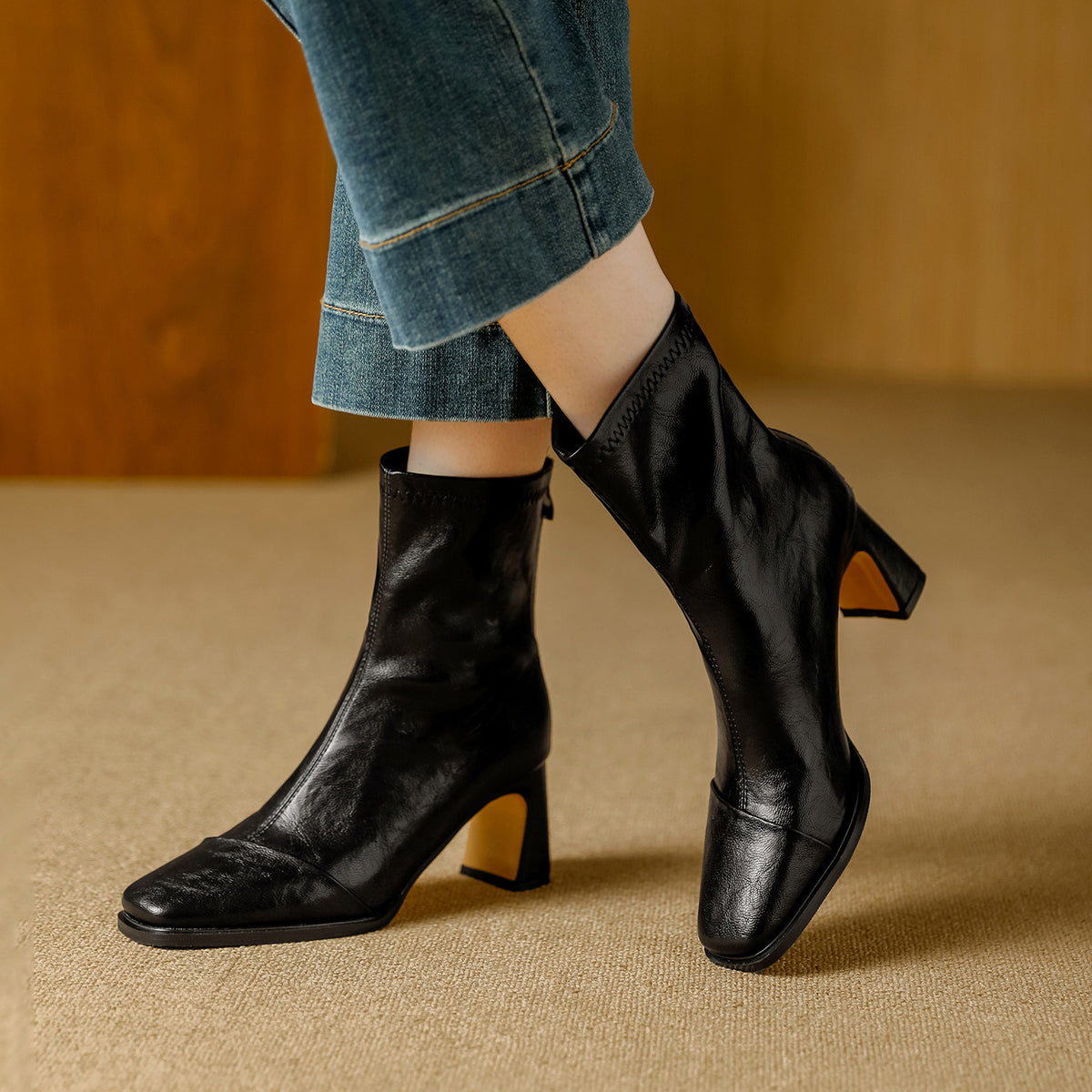 Women's Retro Chelsea Booties High Back Zipper Stretch Women's Leather Boots