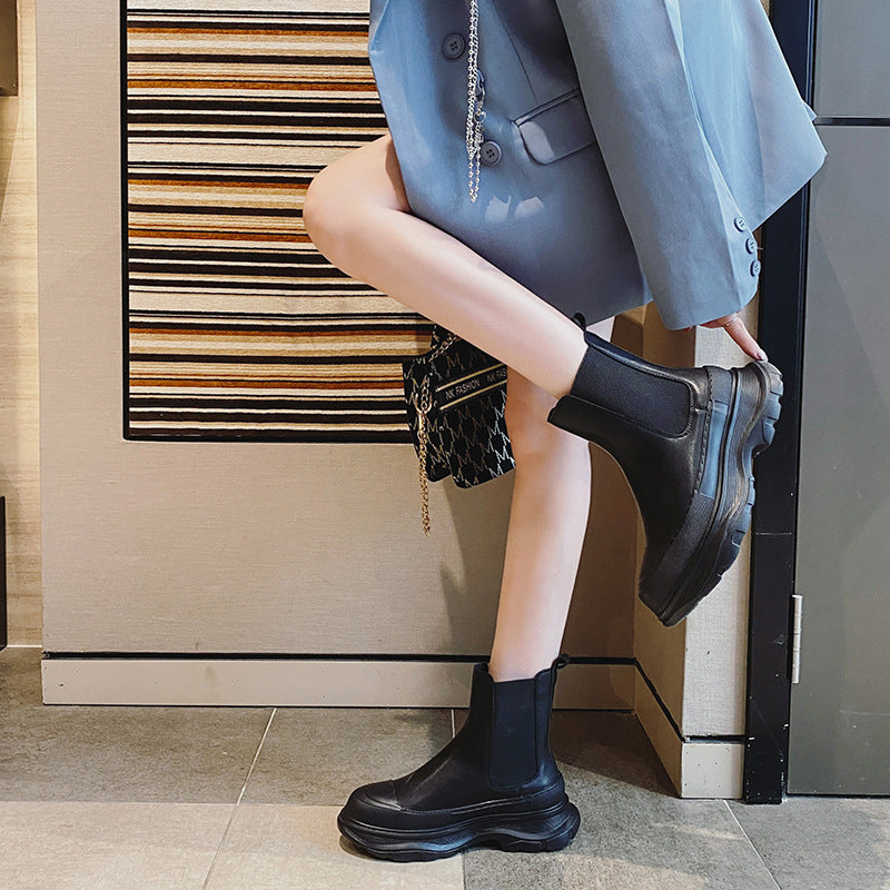 Women's Autumn Martin Platform Smoke Pipe Large Small Size Women's Leather Boots