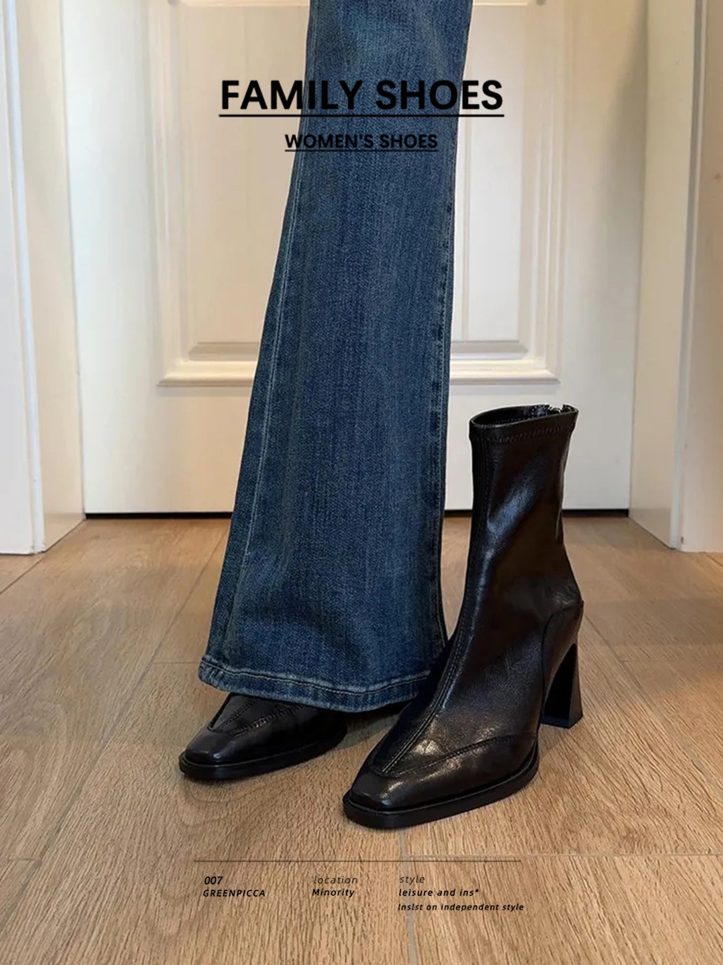 Ankle Female Square Toe Martin Black Plus Veet Chunky Heels