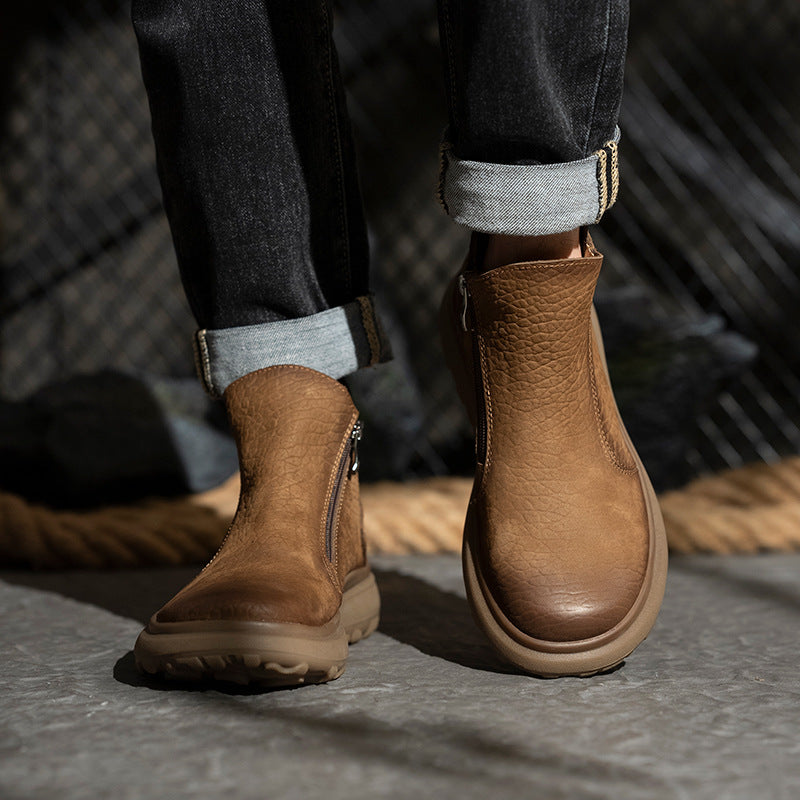 Men's Cowhide Retro Fashion Martin Fleece-lined Warm Men's Leather Boots