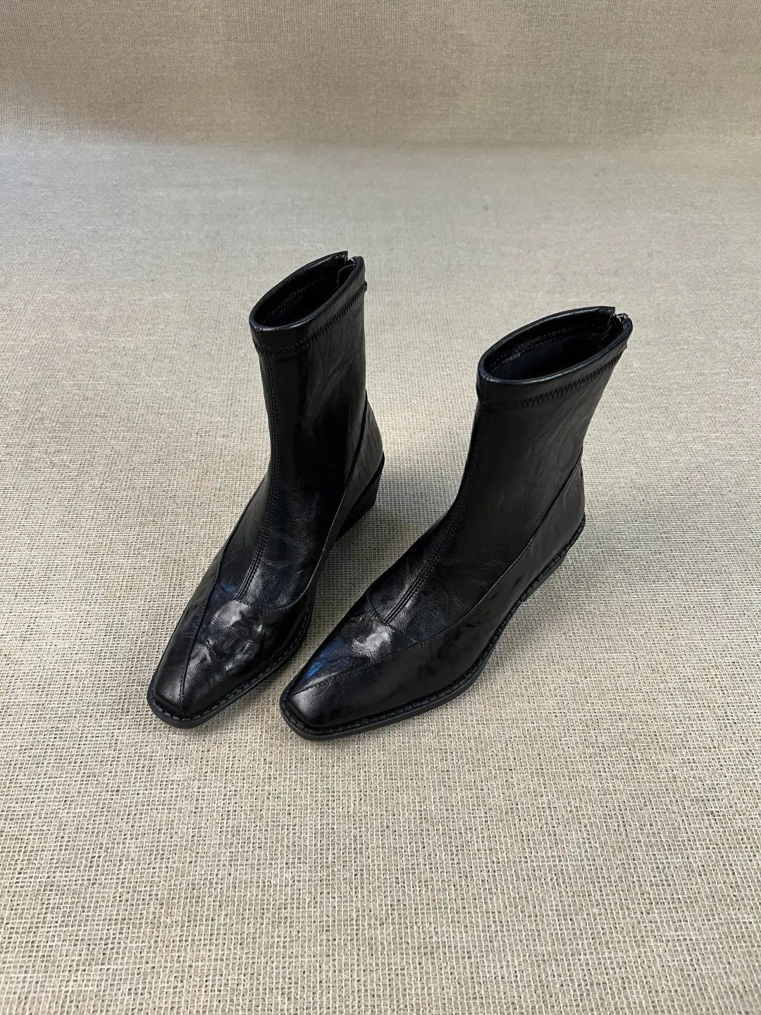Women's Stretch Thin Chunky Black Short Suede Slimming Women's Leather Boots