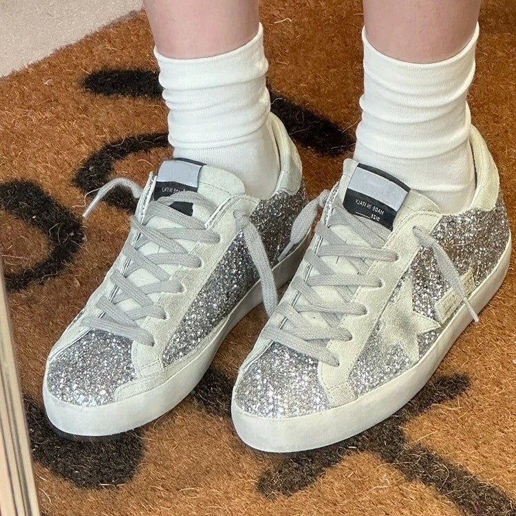 Women's Genuine Retro Golden Goose Sier Paillette Height Increasing Insole Sneakers