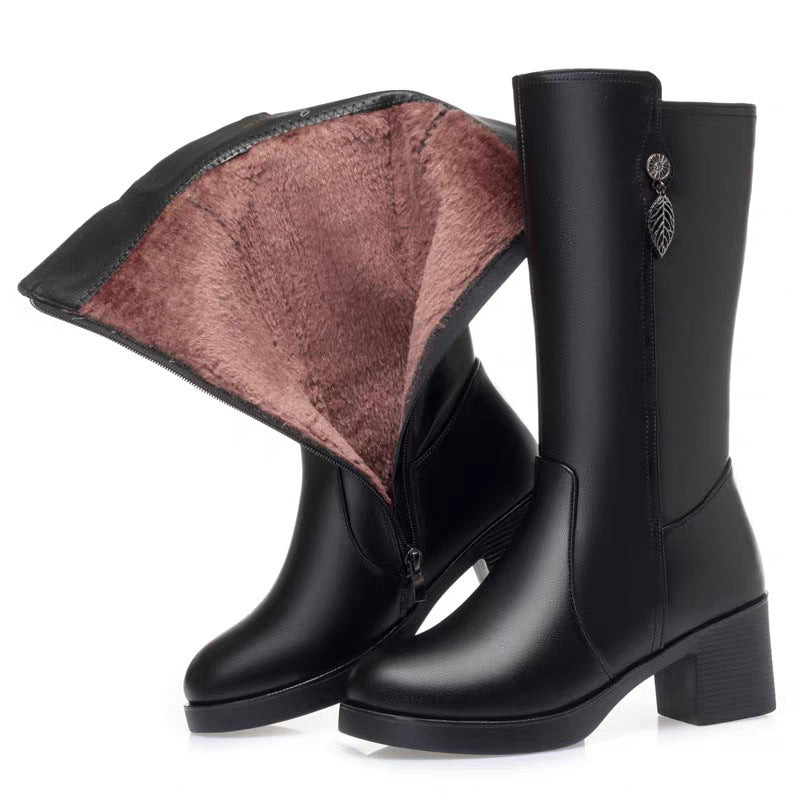 Women's Genuine Middle Tube Female Mother Cotton Short Thick Soft Bottom Boots