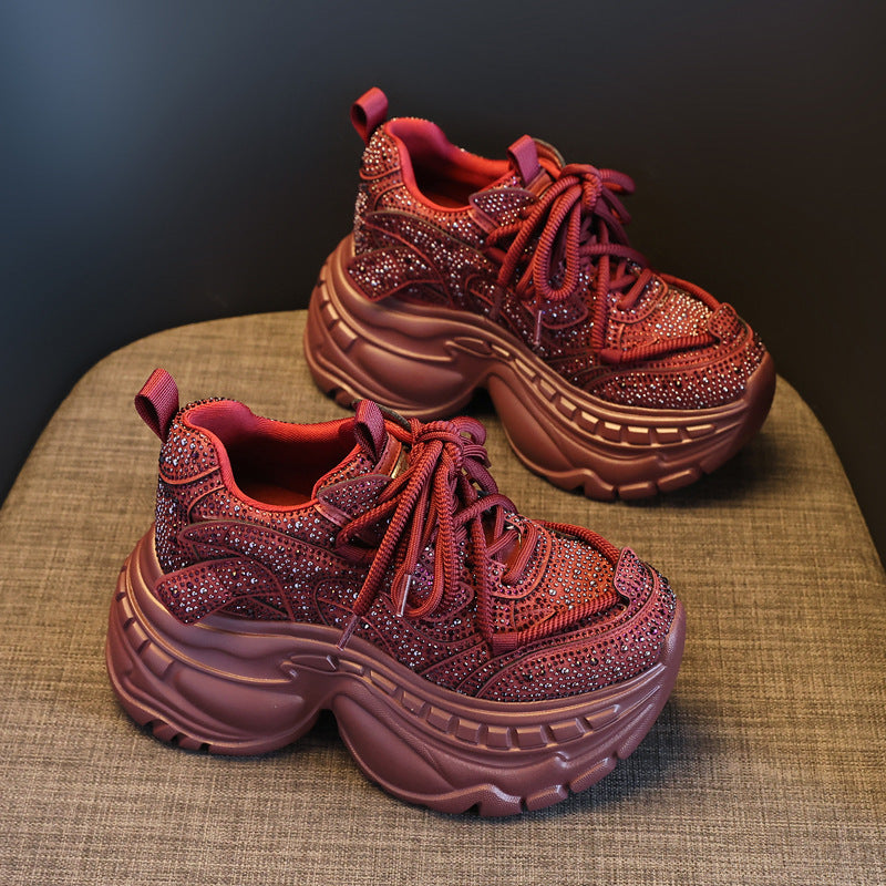 Women's Height Increasing Insole Rhinestone Dad Autumn Sports Casual Shoes