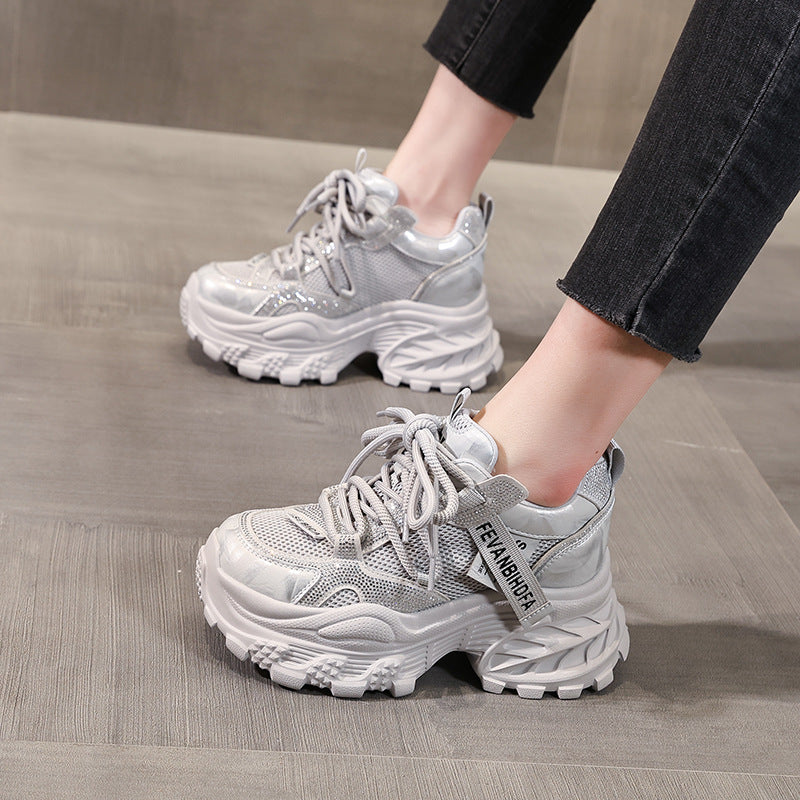 Women's Thick Bottom Height Increasing Insole Fashion Rhinestone Dad Spring Muffin Sports Casual Shoes