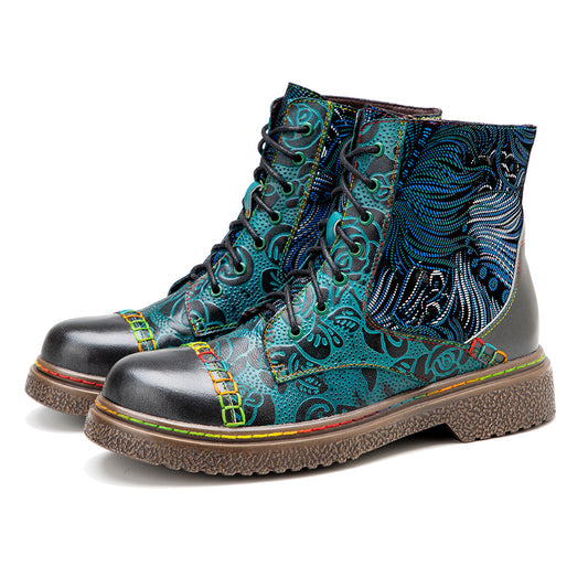 Hand-rub Color Printing Stitching Comfortable Flat Boots