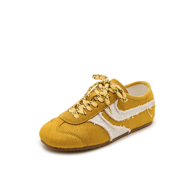 Women's Genuine Real Horse Fur Leopard Print Argan Retro Contrast Color Women's Sports Shoes