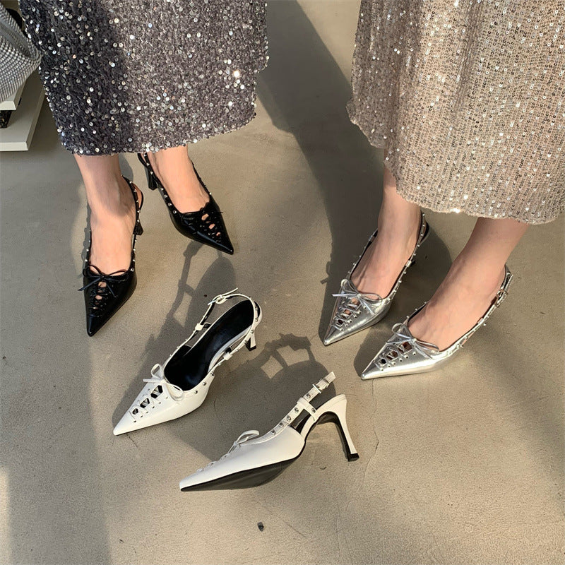 Women's Fashion Woven Decorative Pointed High Bowknot Heels