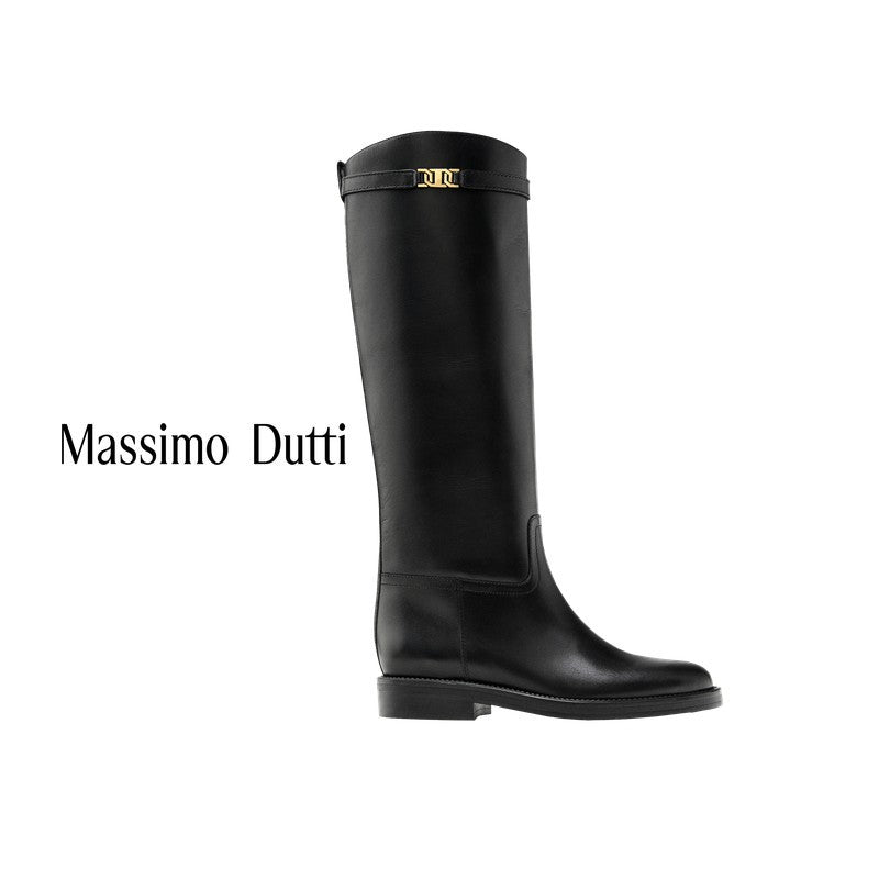 Women's Black Equestrian Style Below The Knee Men's Shoes