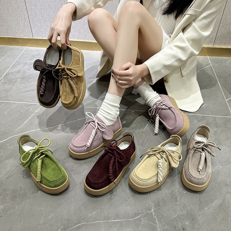Women's & Men's Platform Muffin Kangaroo Round Toe British Leather Shoes