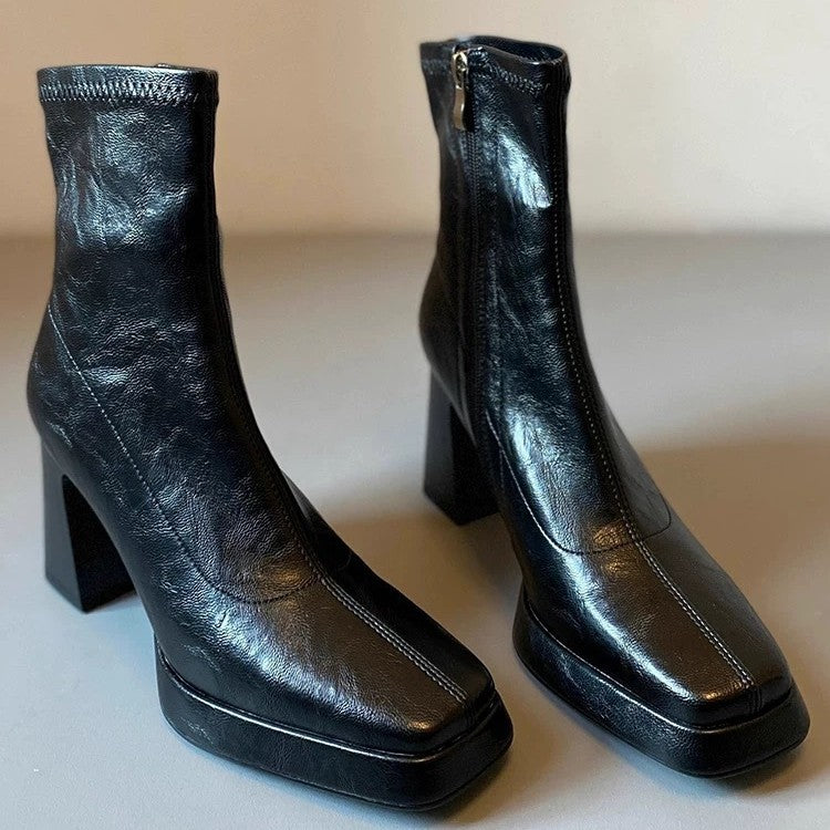 Women's High Small Waterproof Platform Thick Chelsea French Style Boots