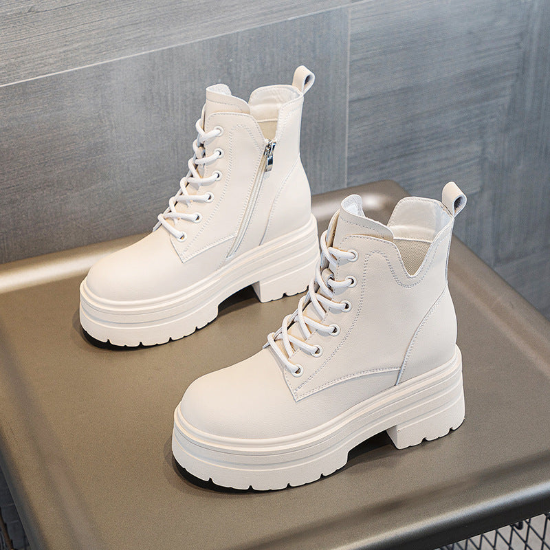 Women's Autumn Small Platform Wedge Inner Height Increase Mid Short Boots