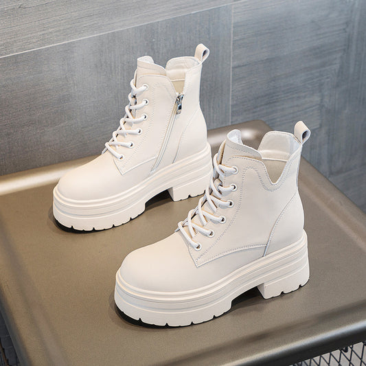 Women's Autumn Small Platform Wedge Inner Height Increase Mid Short Boots