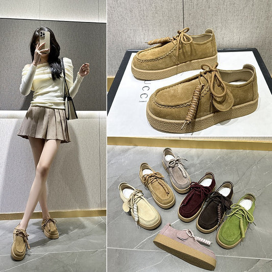 Women's & Men's Platform Muffin Kangaroo Round Toe British Leather Shoes
