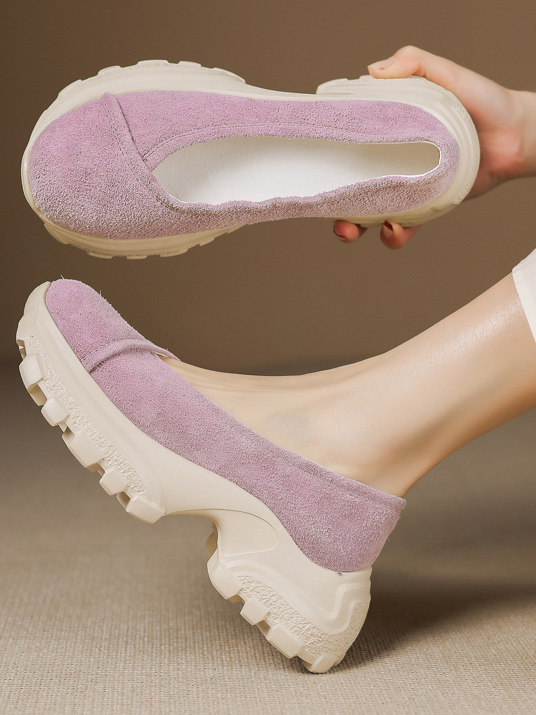 Women's Sheepskin Spring Style Platform Green Slip-on Lazy Women's Casual Shoes