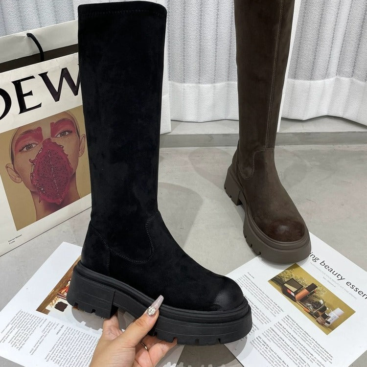 Women's Small High Leg Below The Knee British Style Back Boots