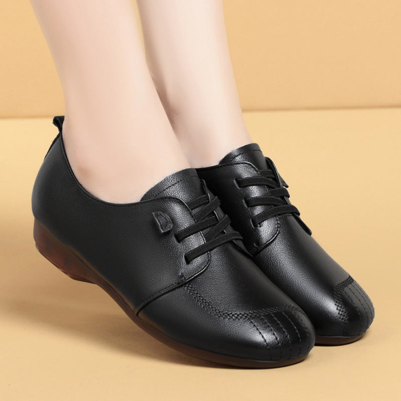 Women's Genuine Soft Bottom Mom Pumps Flat Comfort Beef Tendon Leather Shoes