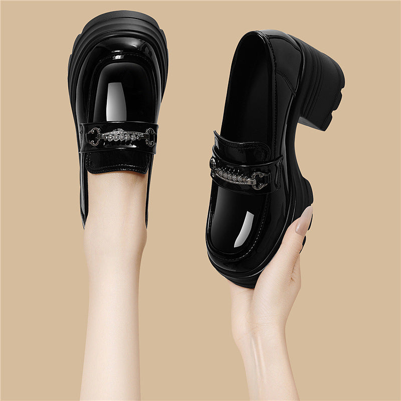 Women's Retro British Style Uniform Pumps Platform Slip-on Leather Shoes
