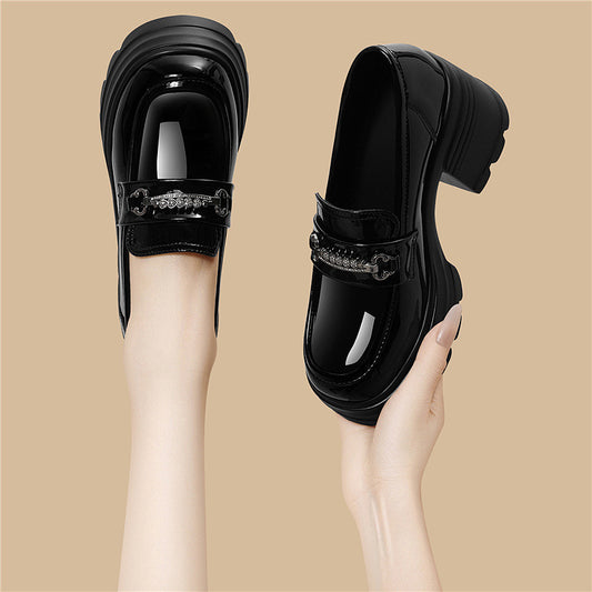 Women's Retro British Style Uniform Pumps Platform Slip-on Leather Shoes