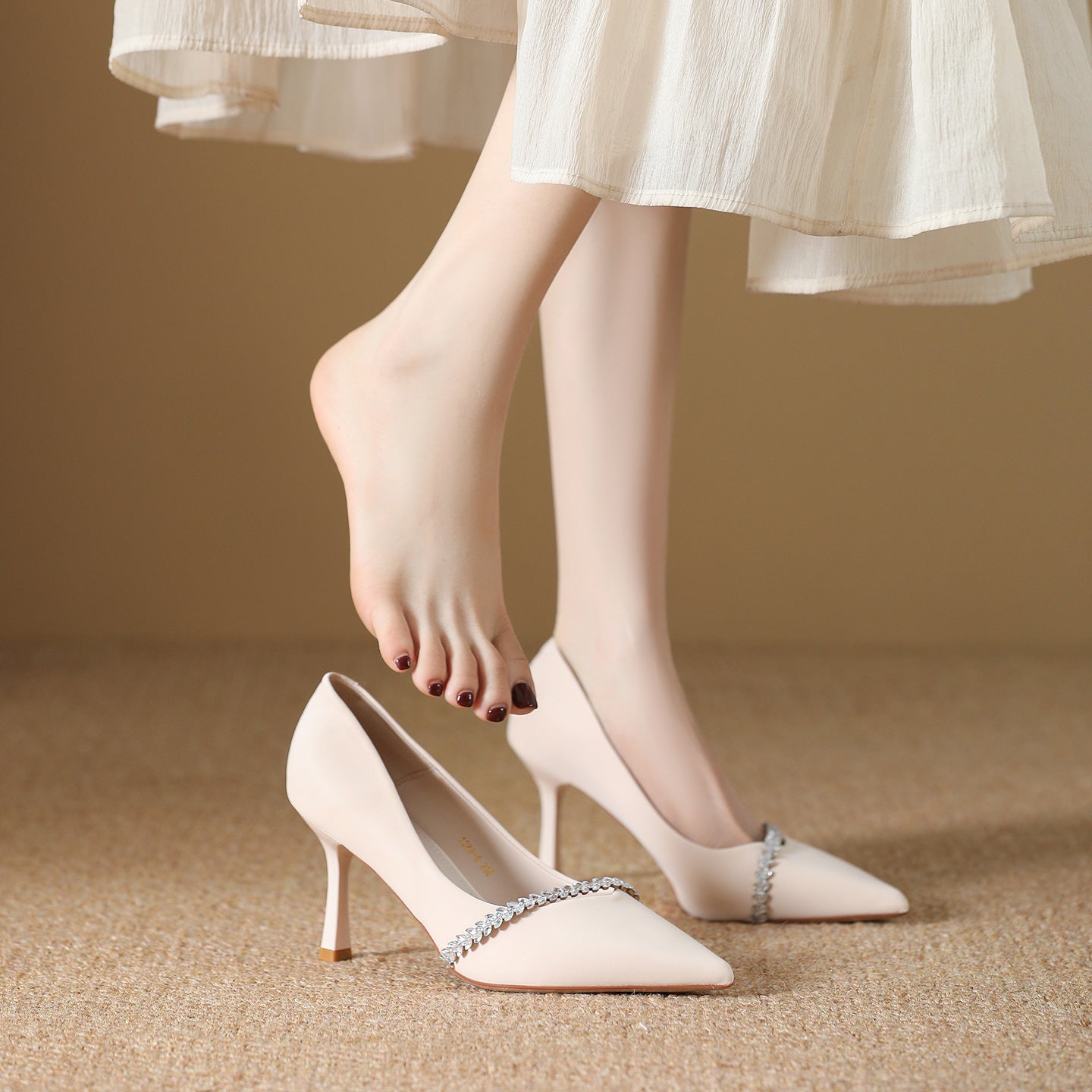 Women's Spring Stiletto Pumps High Pointed Temperament Korean Style French Pearl Heels