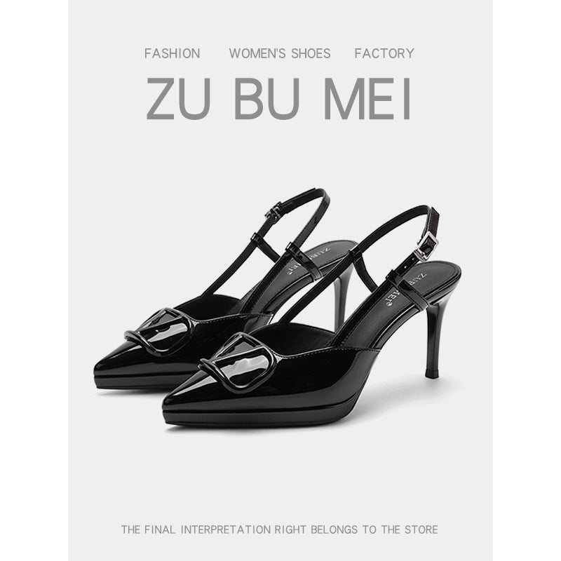 Women's Elegant V Buckle Closed Toe Back Empty Summer High Heeled Sandals