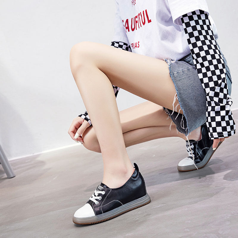 Women's White Genuine Thick Bottom Show Feet Small Women's Casual Shoes