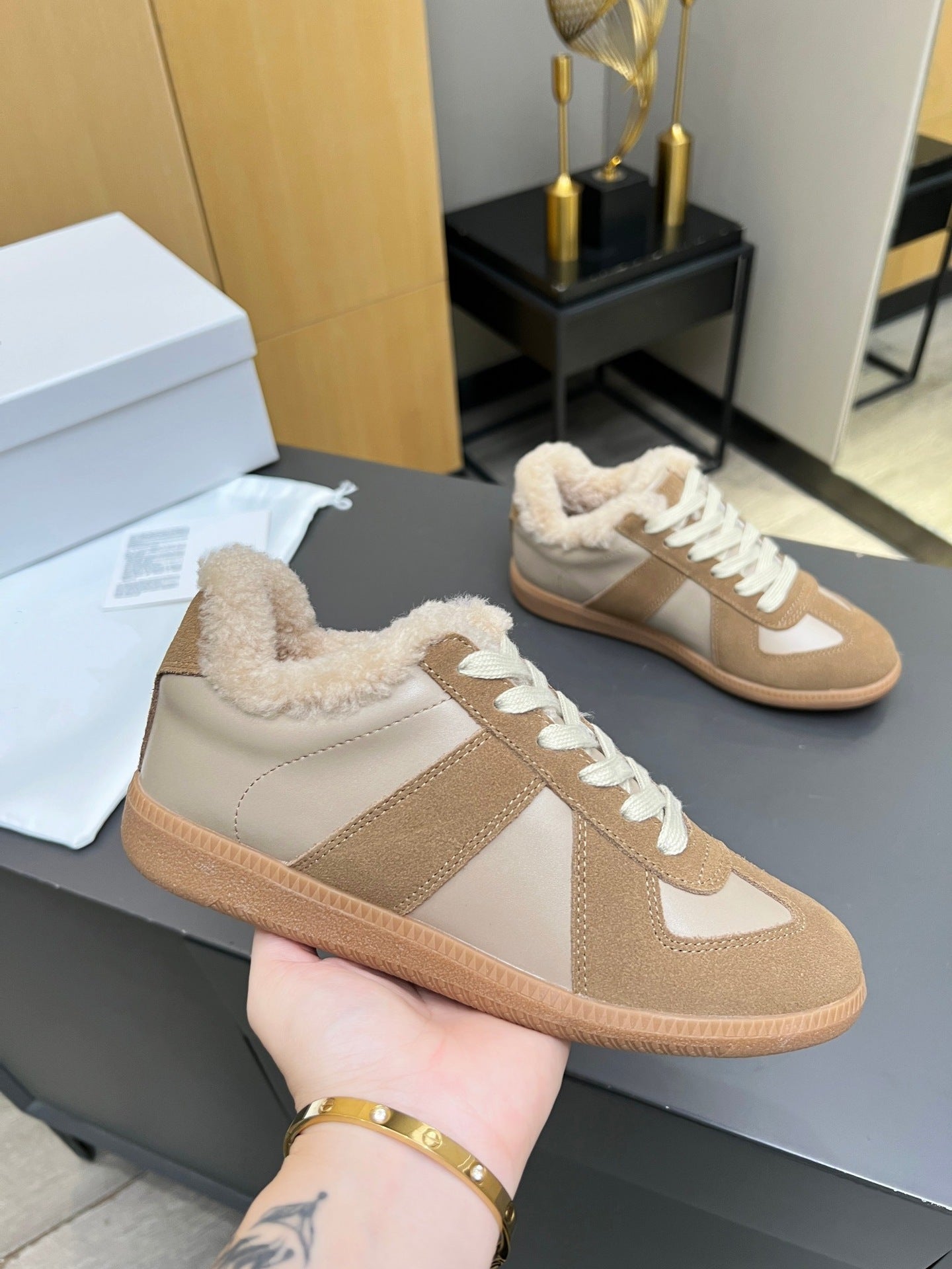 Women's Fleece-lined German Training Real Wool Lining Sports Casual Shoes