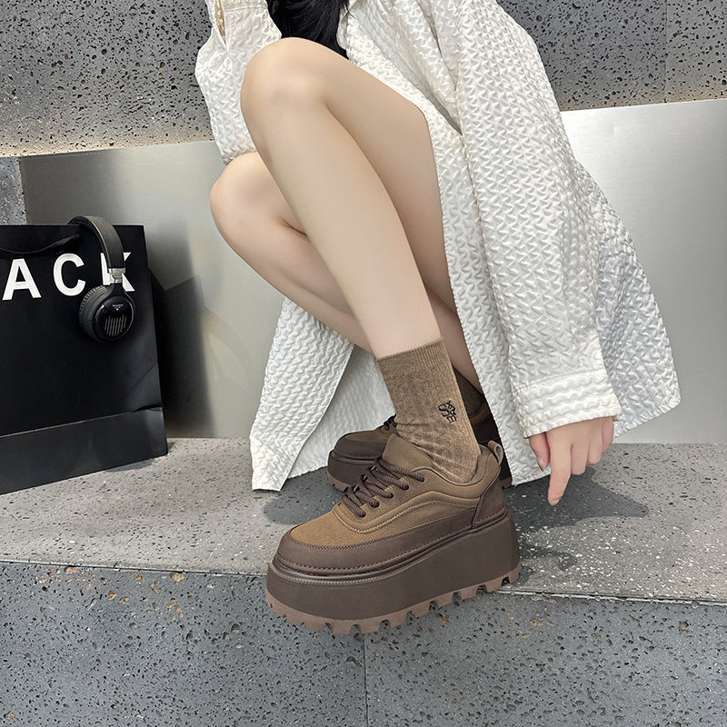 Women's Retro Color Matching Platform Small Height Women's Casual Shoes