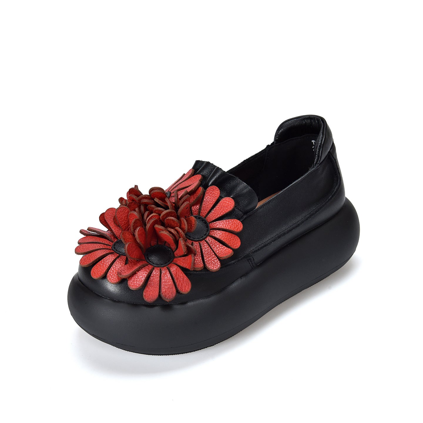 Women's Cowhide Retro Artistic Large Flower Thick Bottom Platform Spring Low Women's Casual Shoes