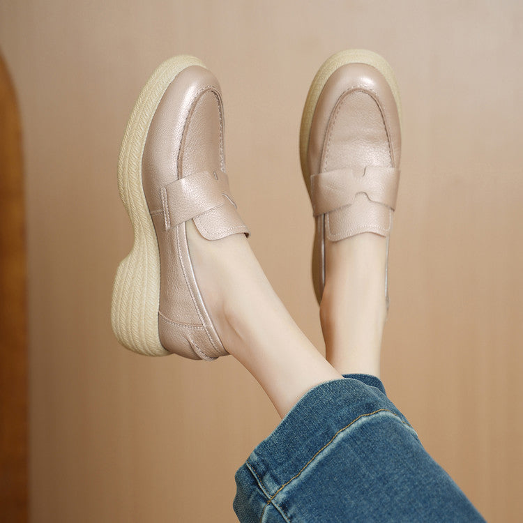 Women's Thick Bottom Round Head Slip-on Platform Spring British Versatile Women's Fashion Shoes