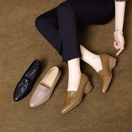 Women's Genuine Pumps Spring Shallow Mouth Pointed Soft Leather Shoes