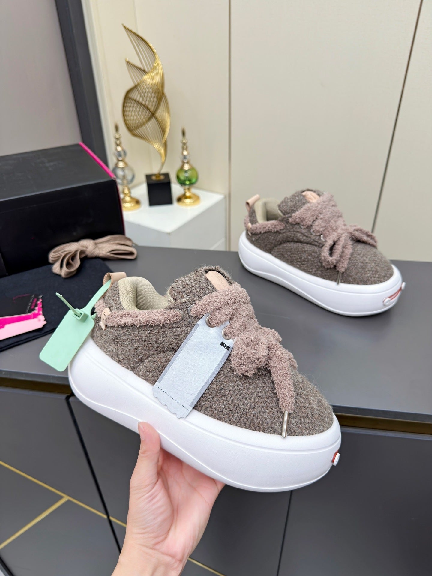 Women's Tan Jack Purcell Bread Thick-soled Increased Round Sports Casual Shoes