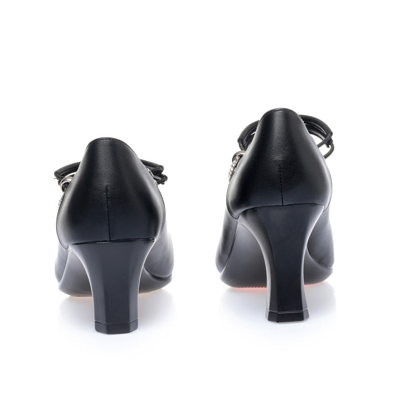 Women's Not Tired For Long Time High Buckle Black Business Clothes Leather Shoes