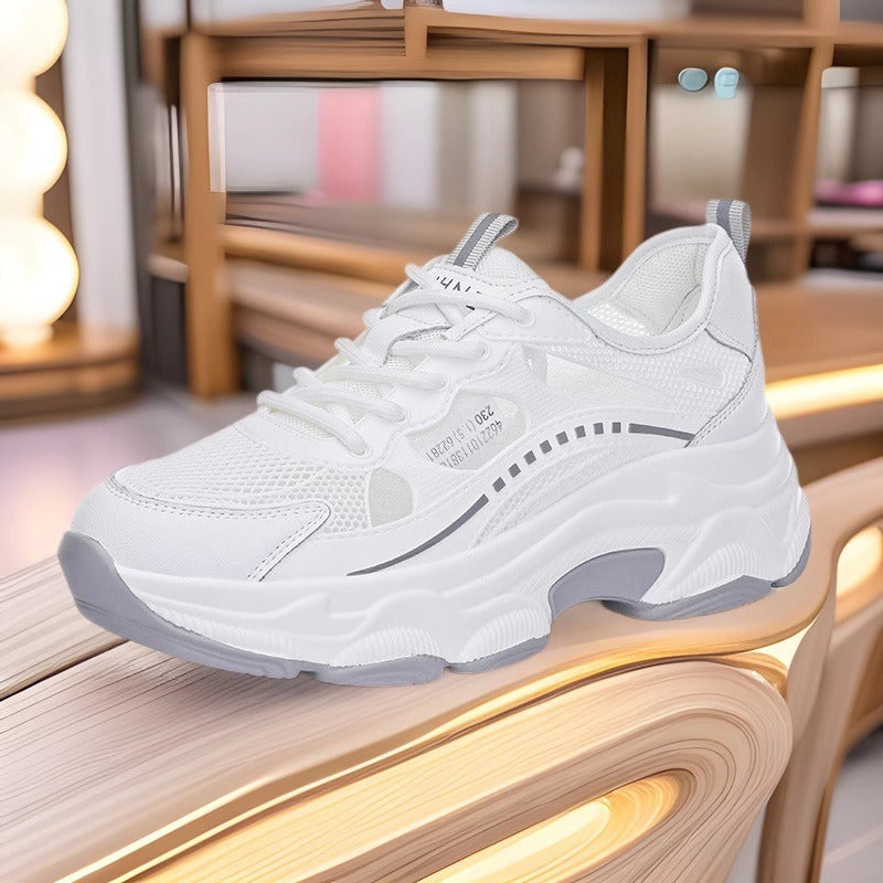 Women's Mesh Surface Plastic Drop White Thick Bottom Fashionable For Pure Sneakers