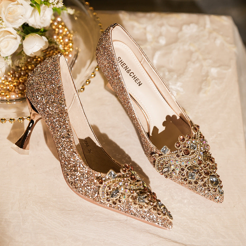 Rhinestone High Wedding High-grade Bridesmaid Not Tired Feet Bridal Heels