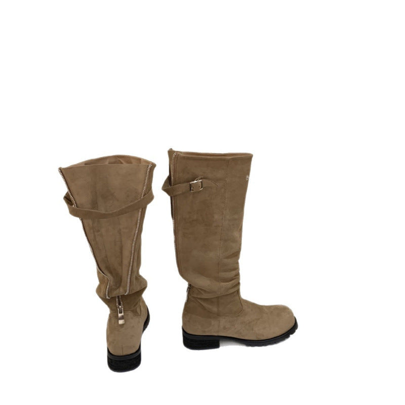 Women's Style Below The Knee Zip Platform High Women's Leather Boots