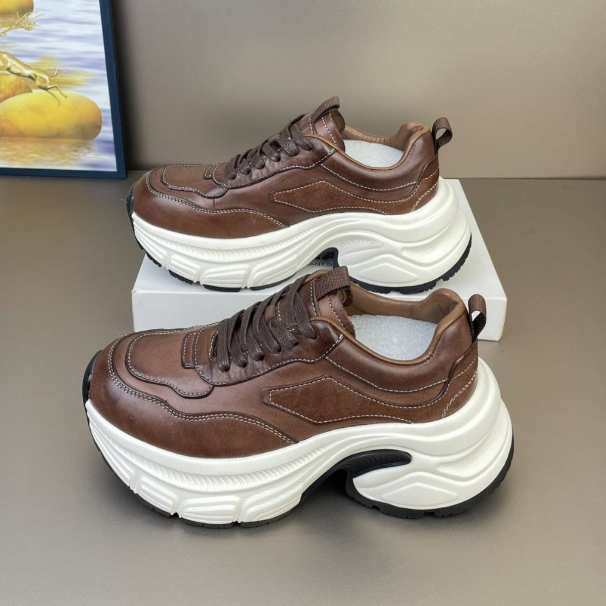 Women's Full Horse Handmade Dad Platform White Women's Sports Shoes