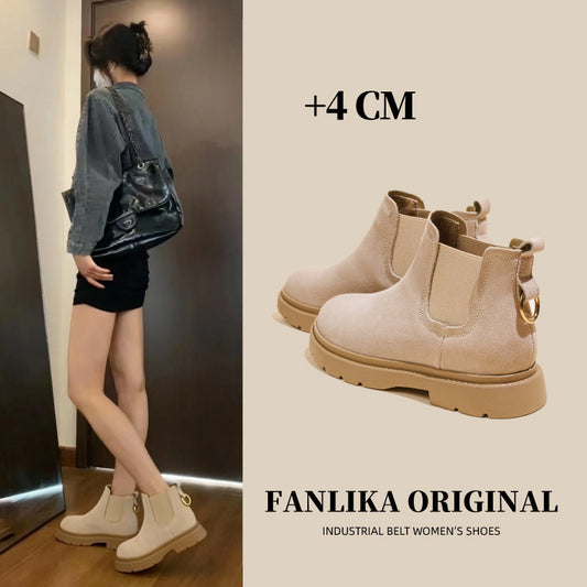 Women's Martin For British Style Mid Flat Frosted Women's Leather Boots